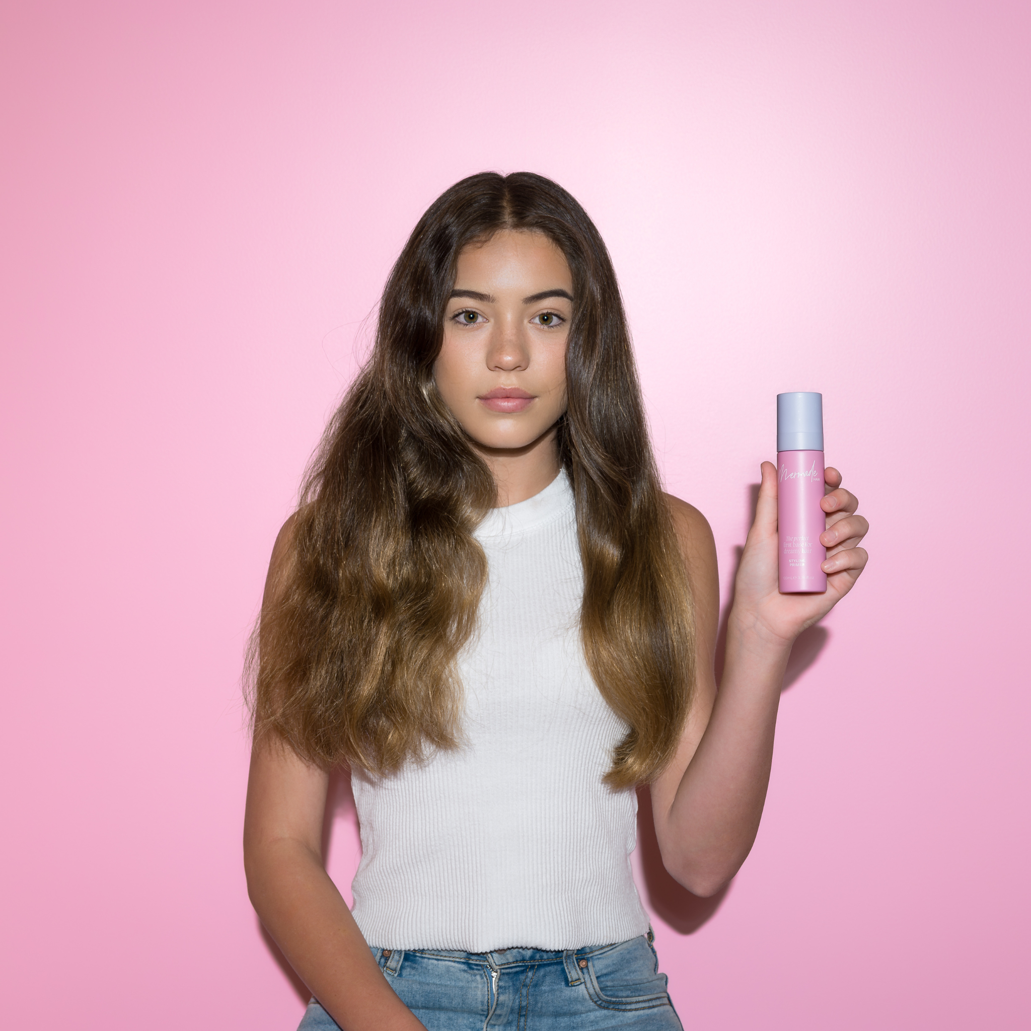 before and after of the Mermade Hair Primer
