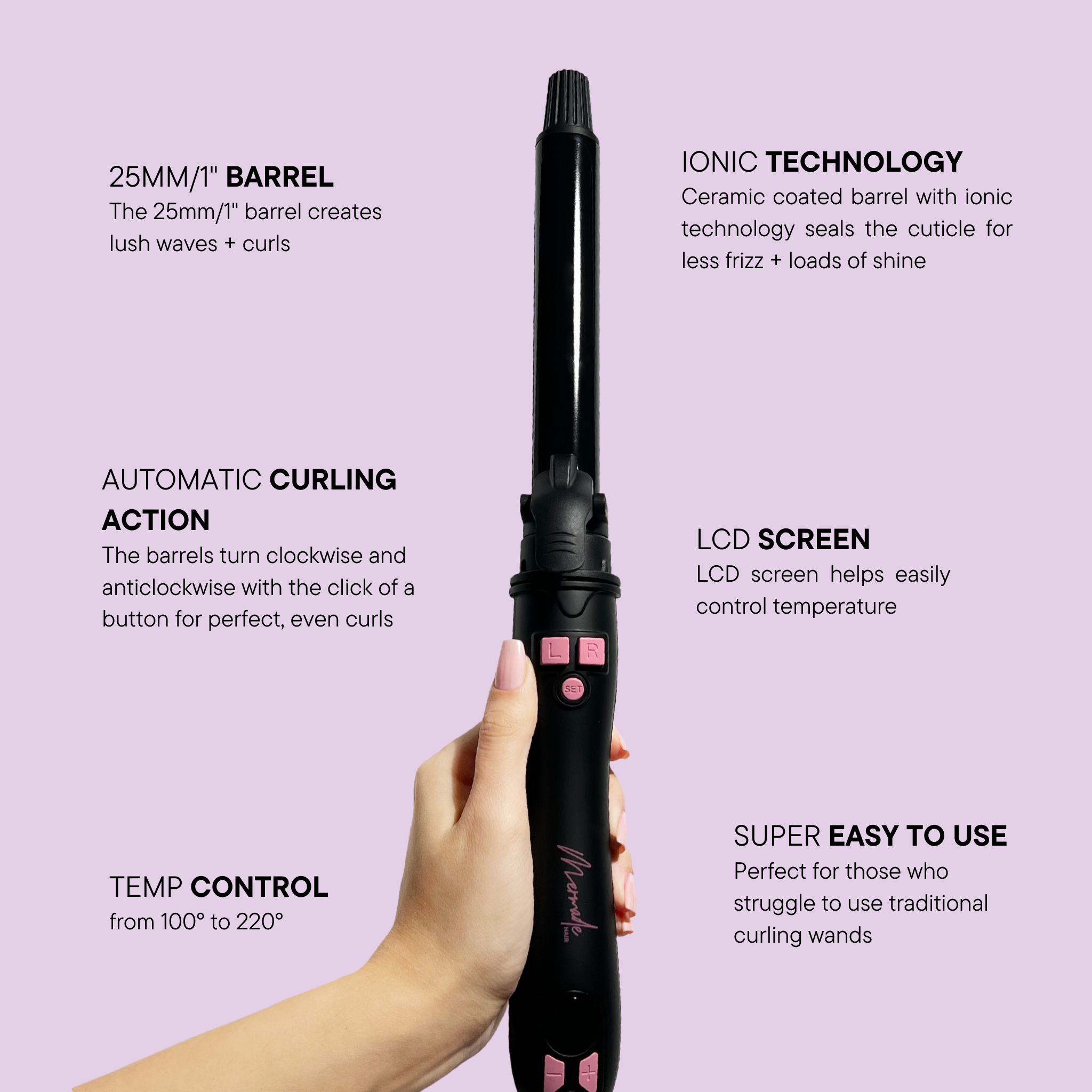 Features and benefits of the Mermade Hair Black Spin