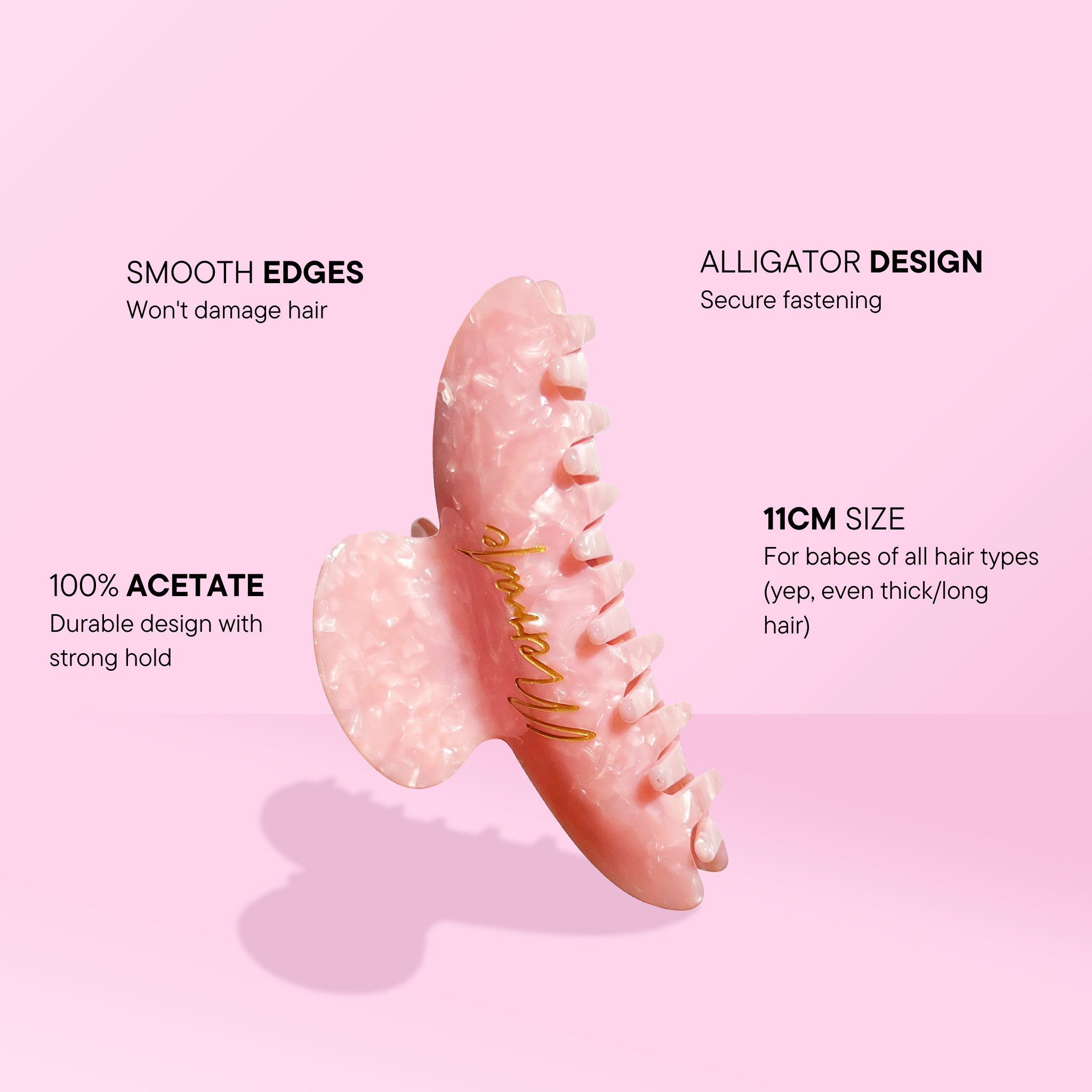 Features and benefits of the Mermade Hair Pink Claw Clip
