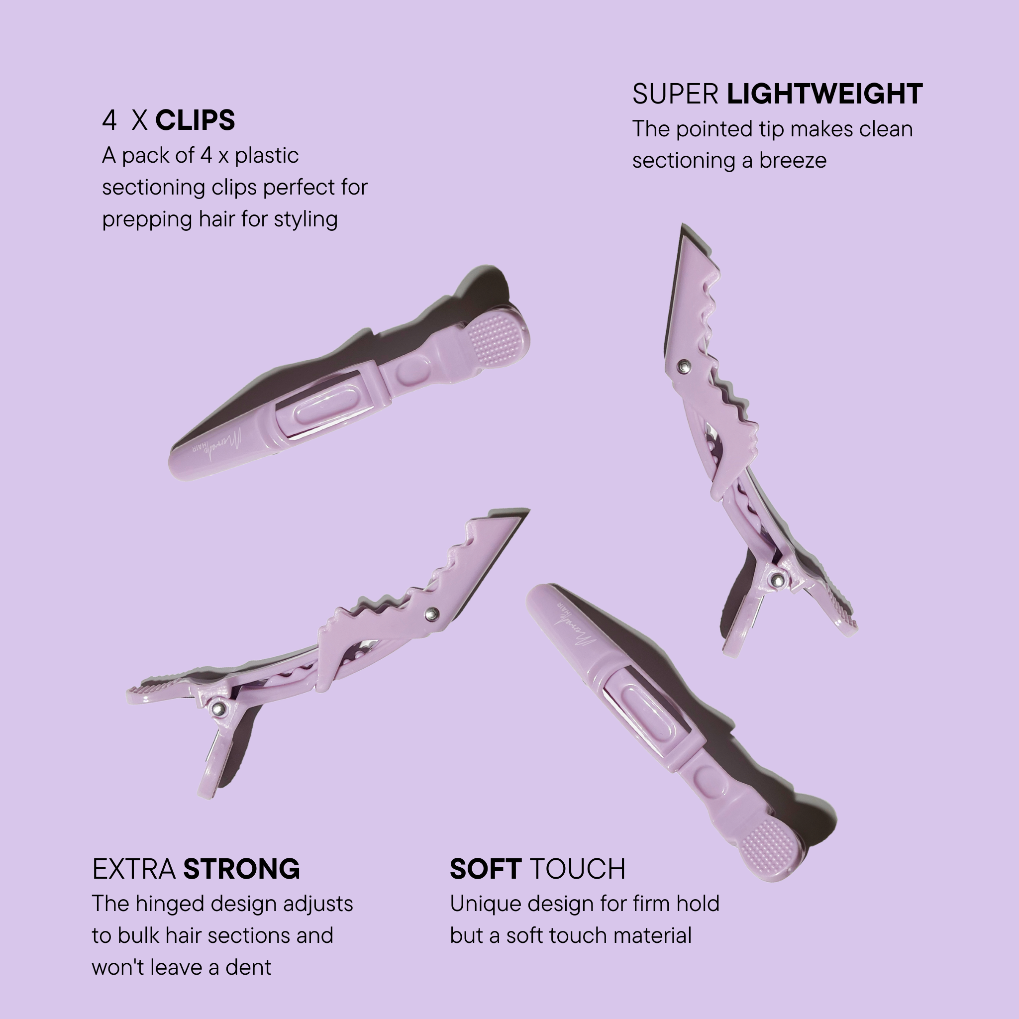 Features and benefits of the Grip Clips - Baby Lilac