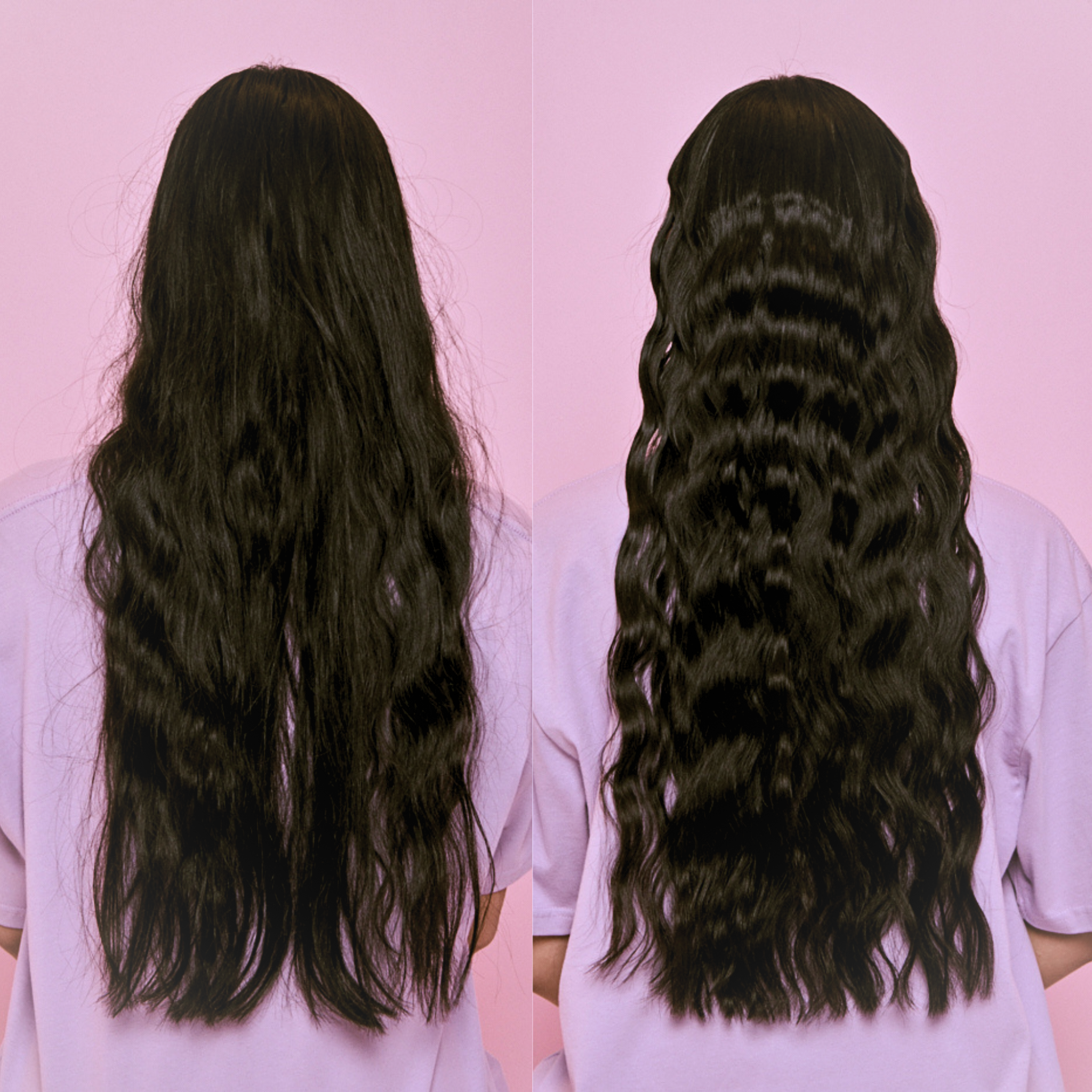 before and after of the Mermade Hair 22mm Cutie Waver Lilac