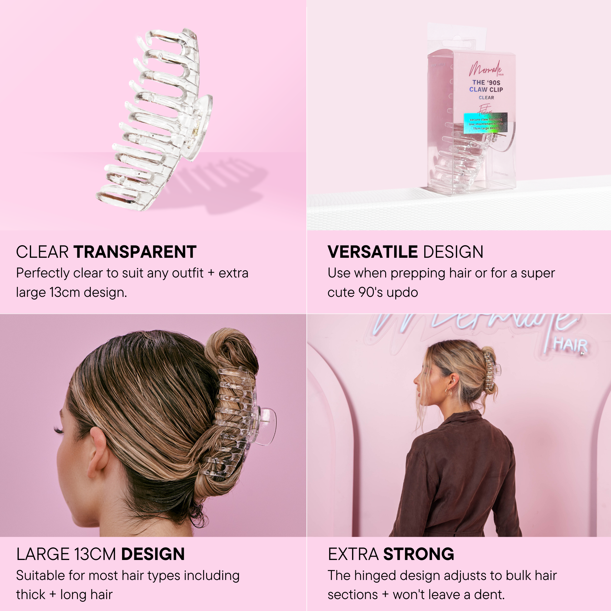 Features and benefits of the Mermade Hair Clear Claw Clip