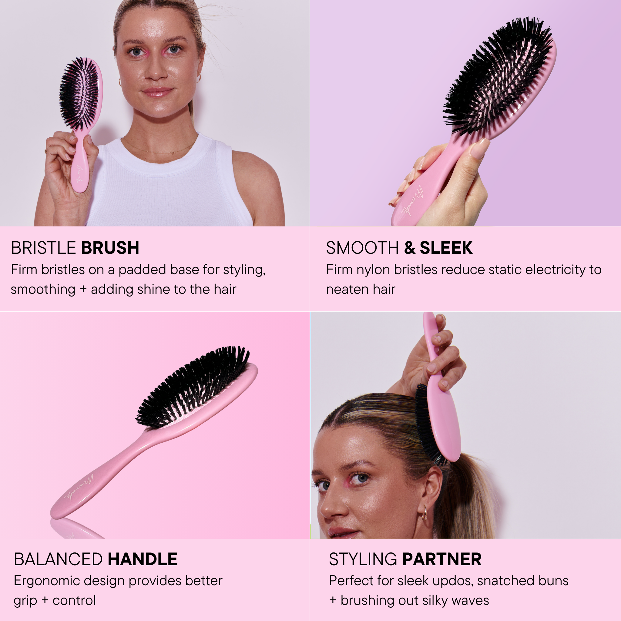 Features and benefits of the Mermade Hair Pink Styling Brush