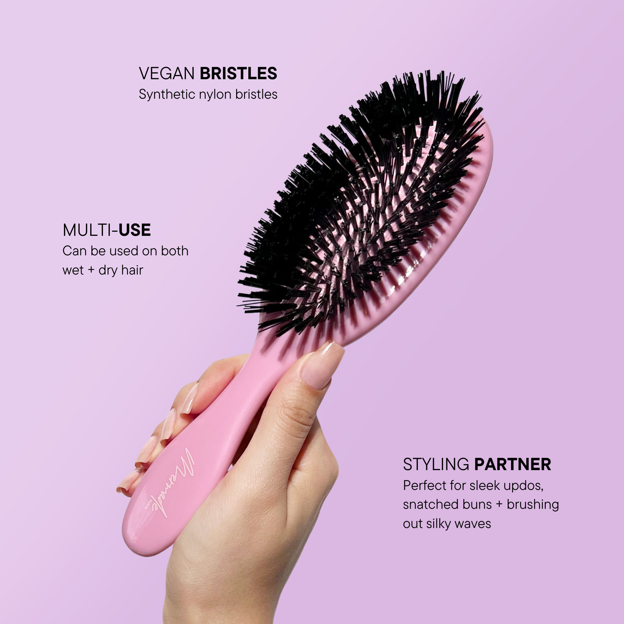 Features and benefits of the Mermade Hair Pink Styling Brush