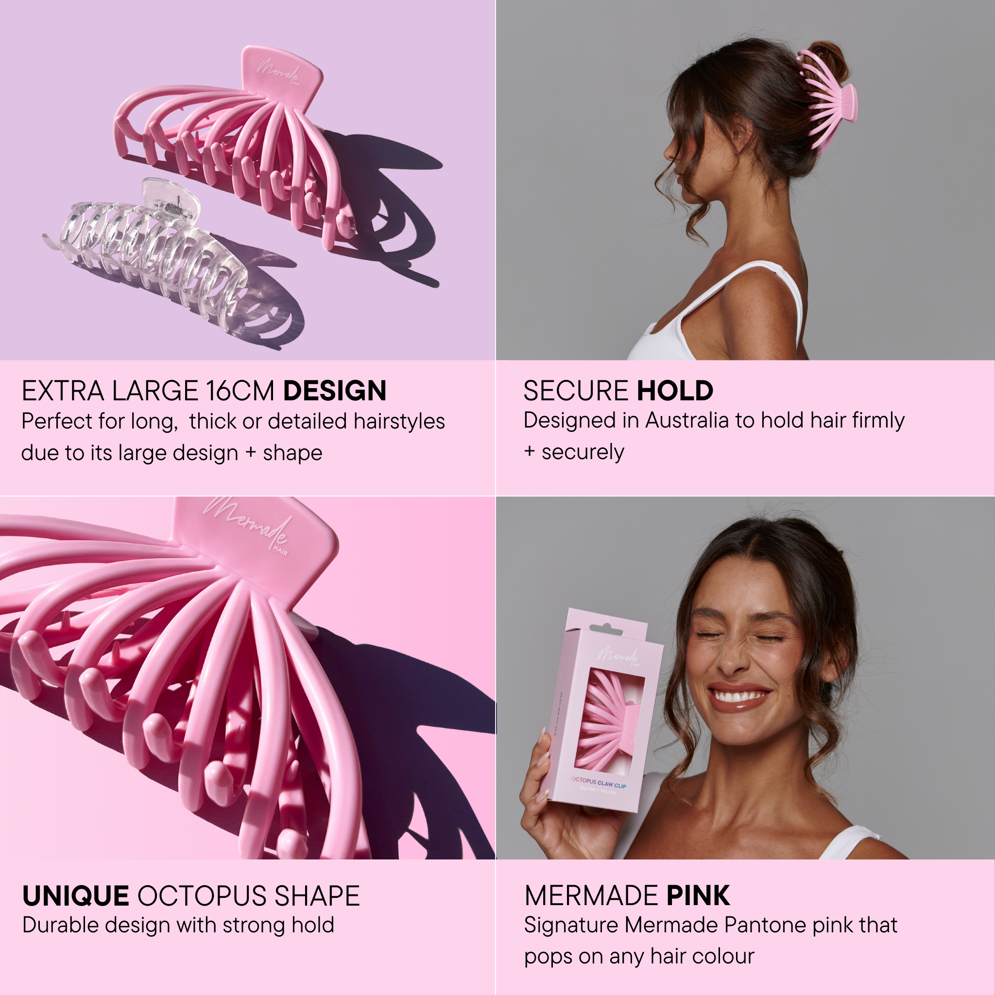 Features and benefits of the Mermade Hair Pink Octopus Clip