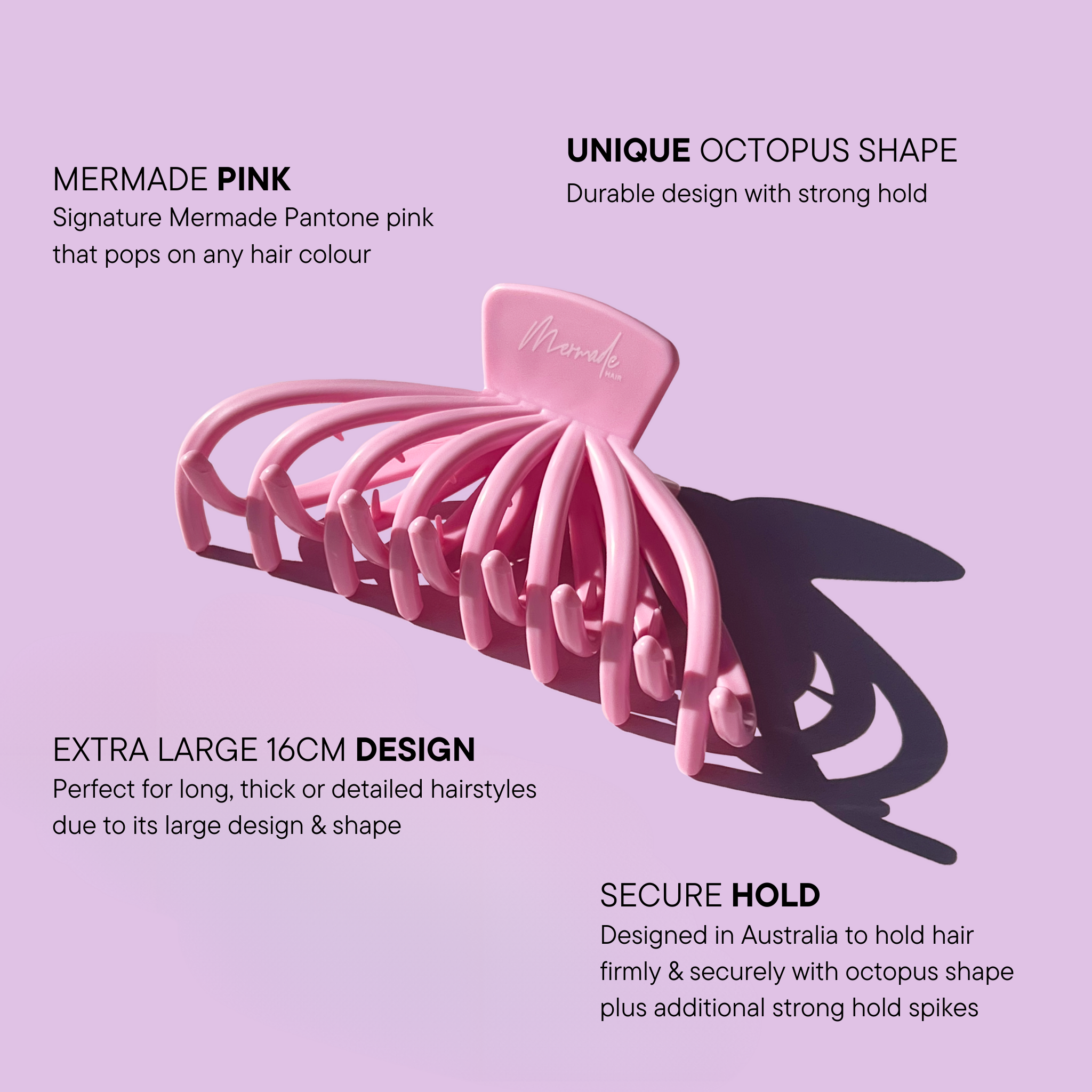 Features and benefits of the Mermade Hair Pink Octopus Clip