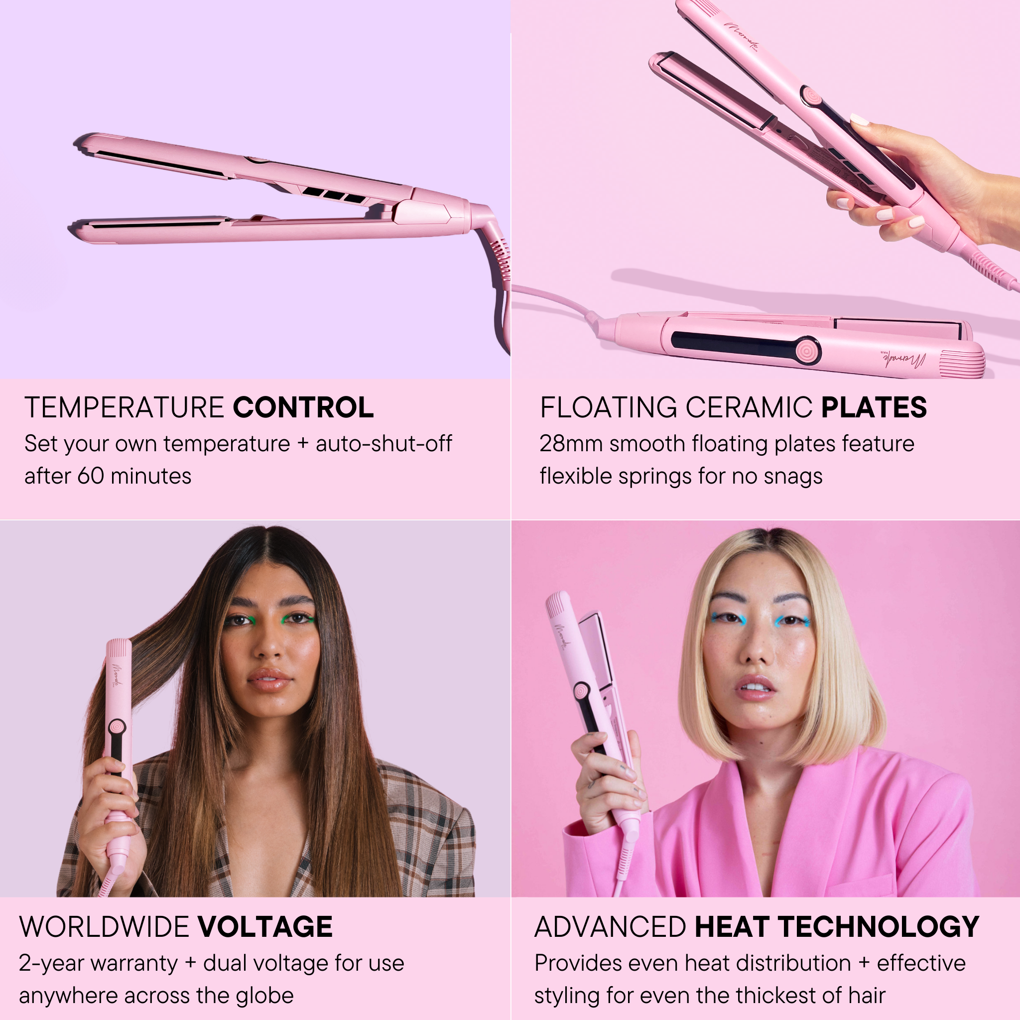 Features and benefits of the Mermade Hair Pink Straightener 