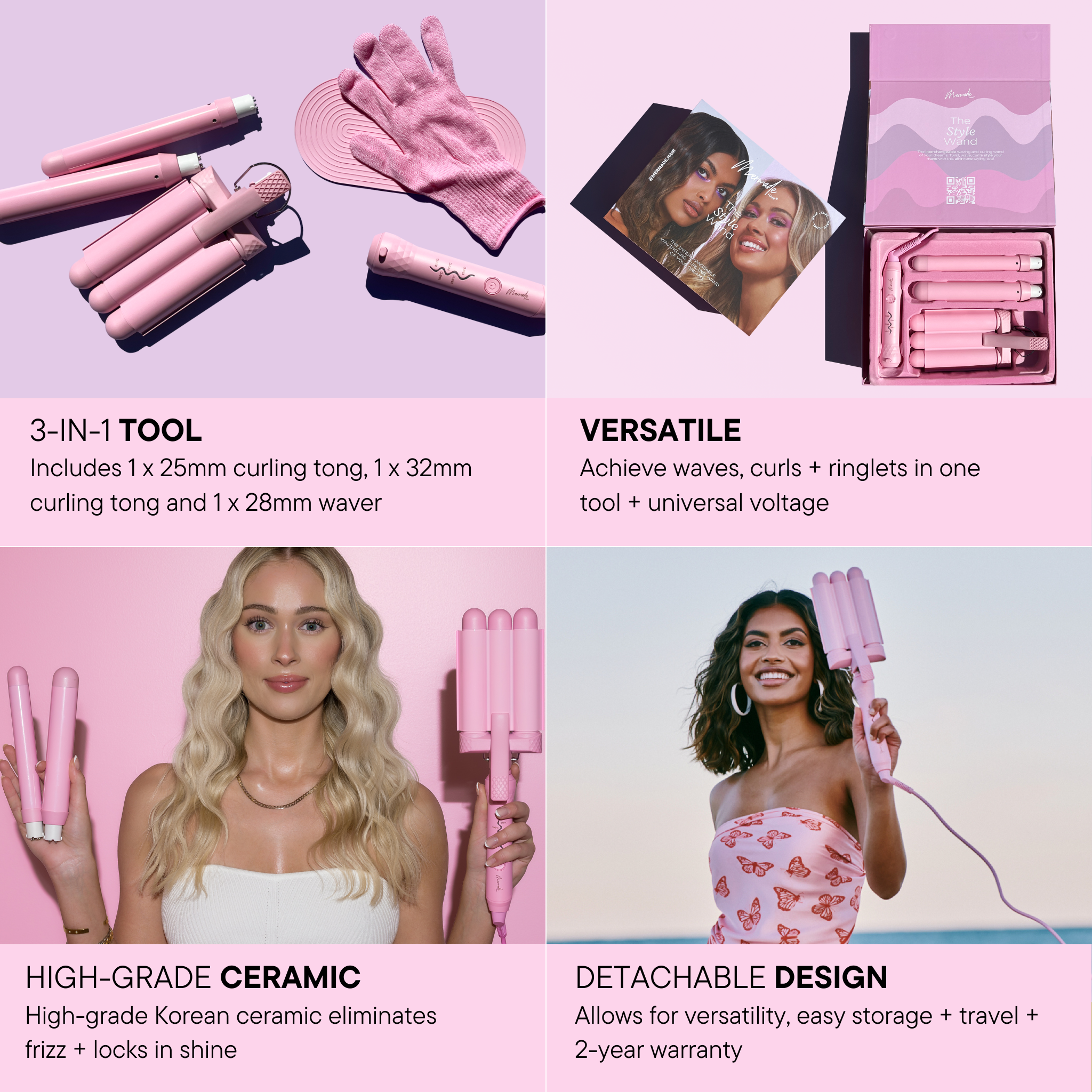 Features and benefits of the Mermade Hair Pink Style Wand