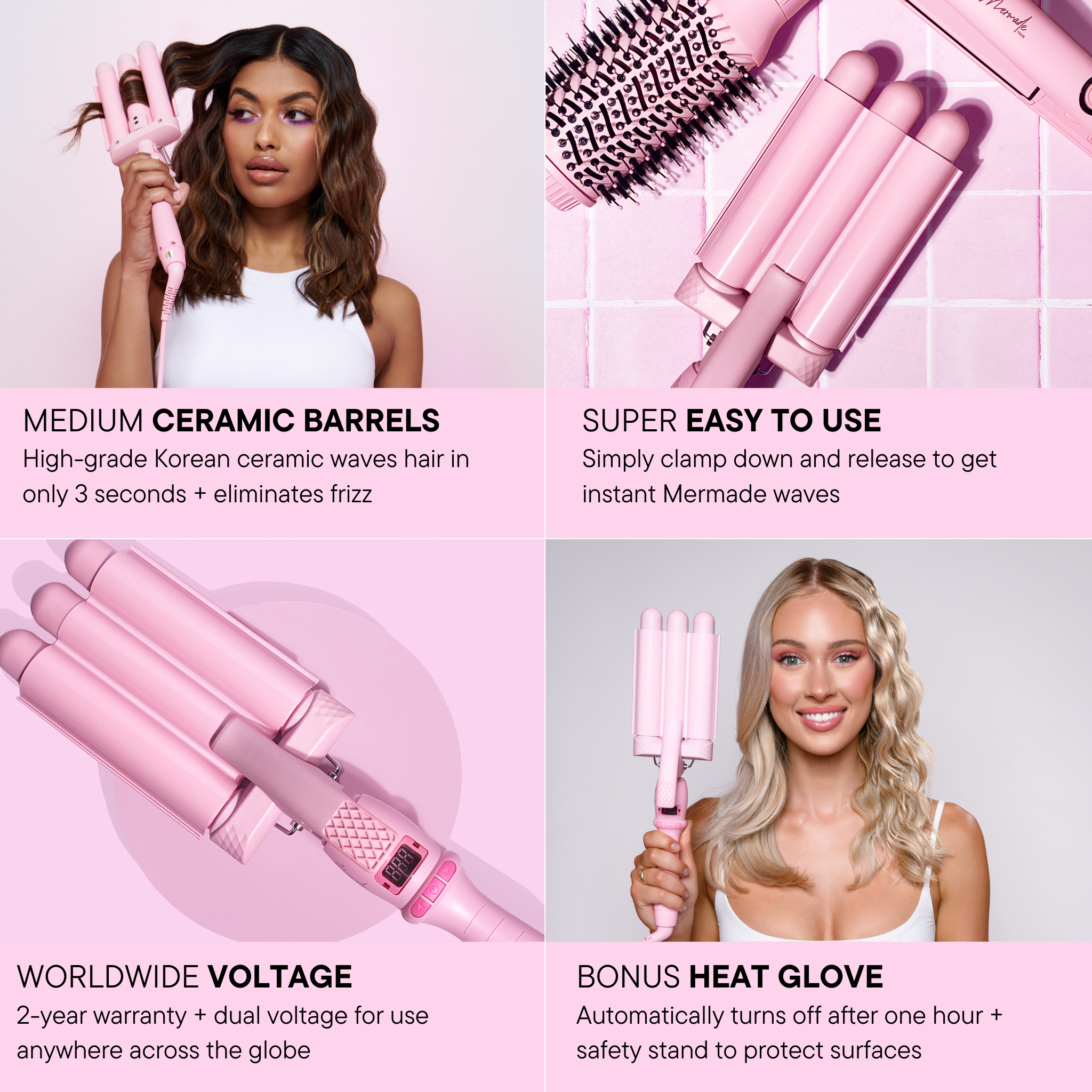 Features and benefits of the PRO Mini Hair Waver - 25mm Pink