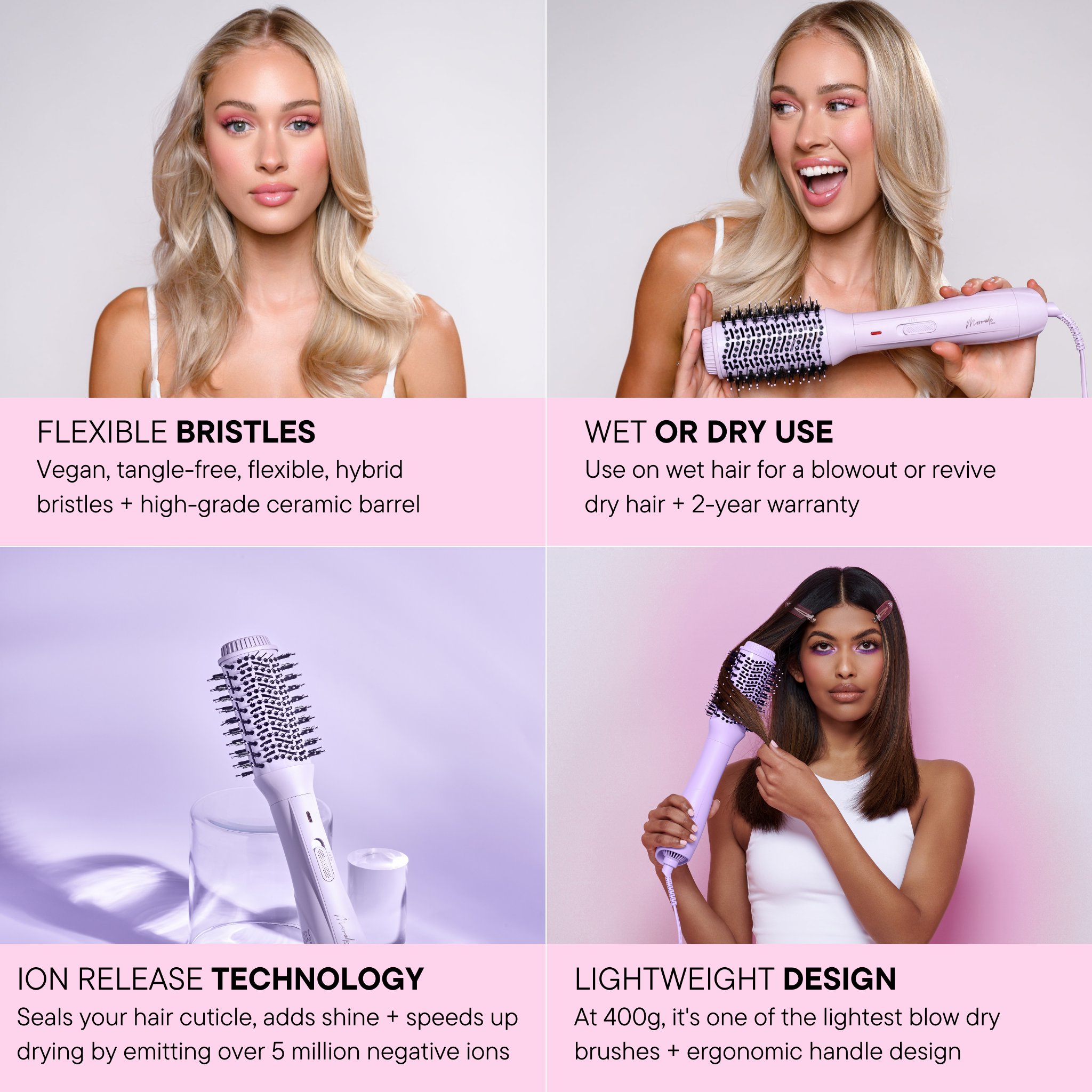 Features and benefits of the Blow Dry Brush - Baby Lilac