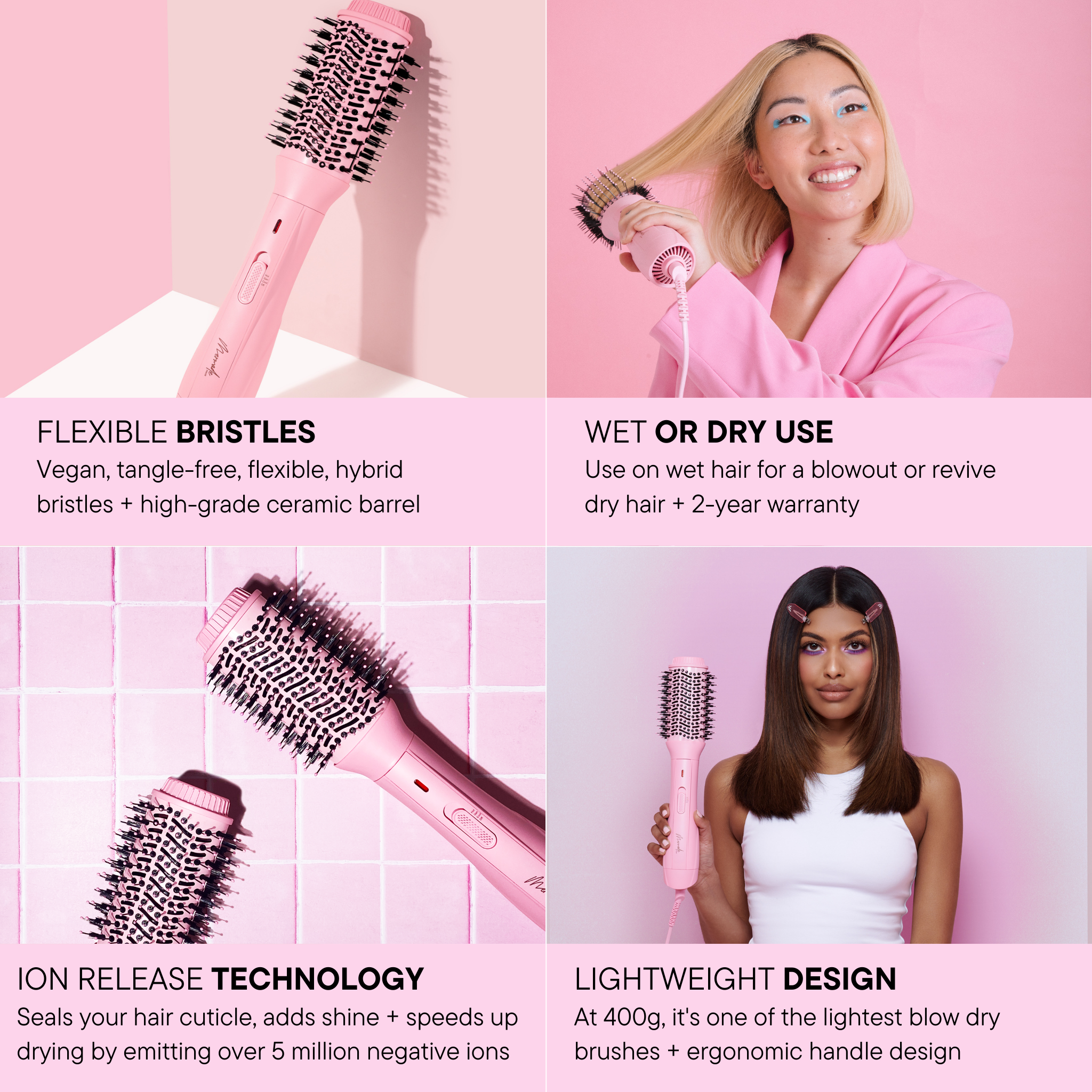 Features and benefits of the Blow Dry Brush - Signature Pink