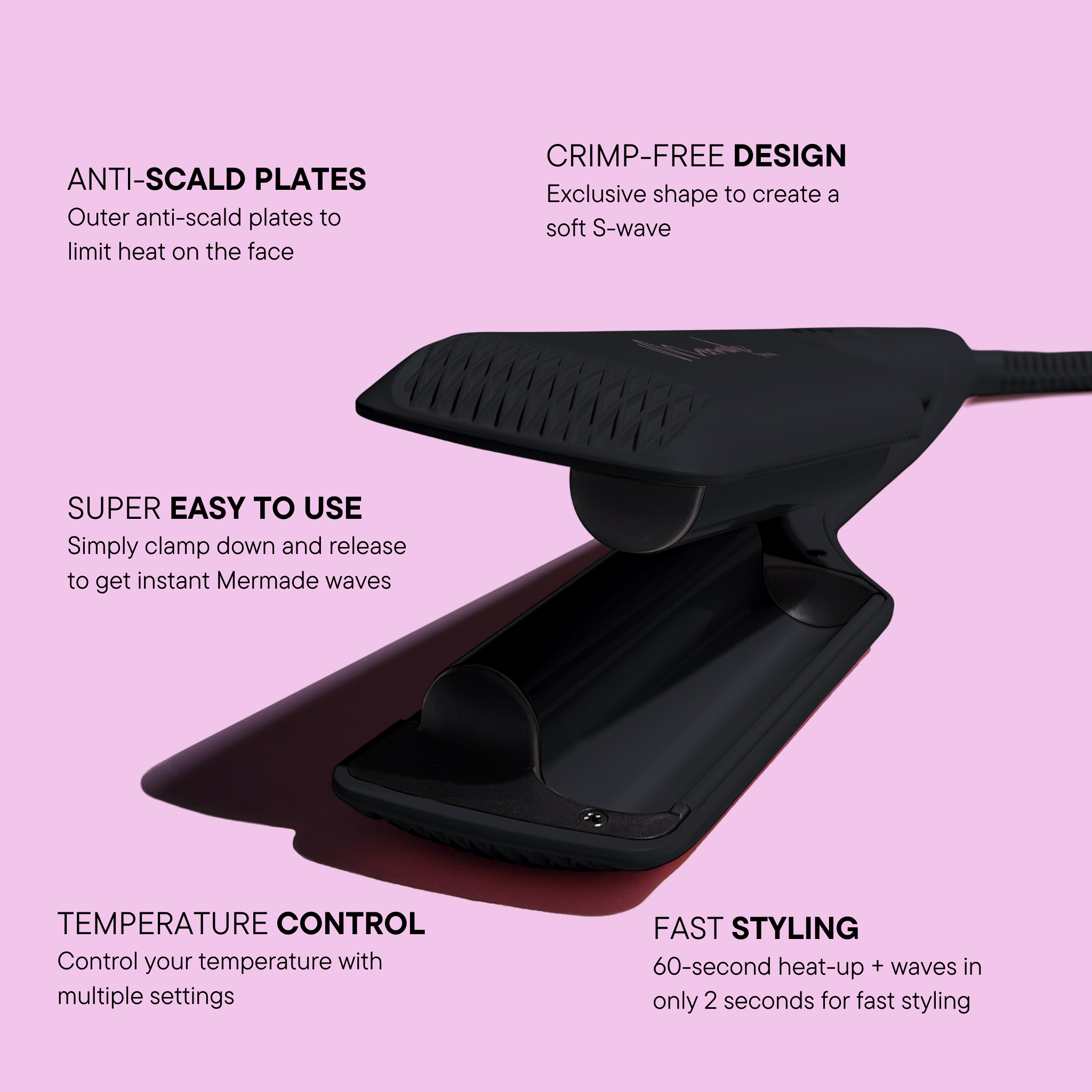 Features and benefits of the Mermade Hair Double Waver in Black 