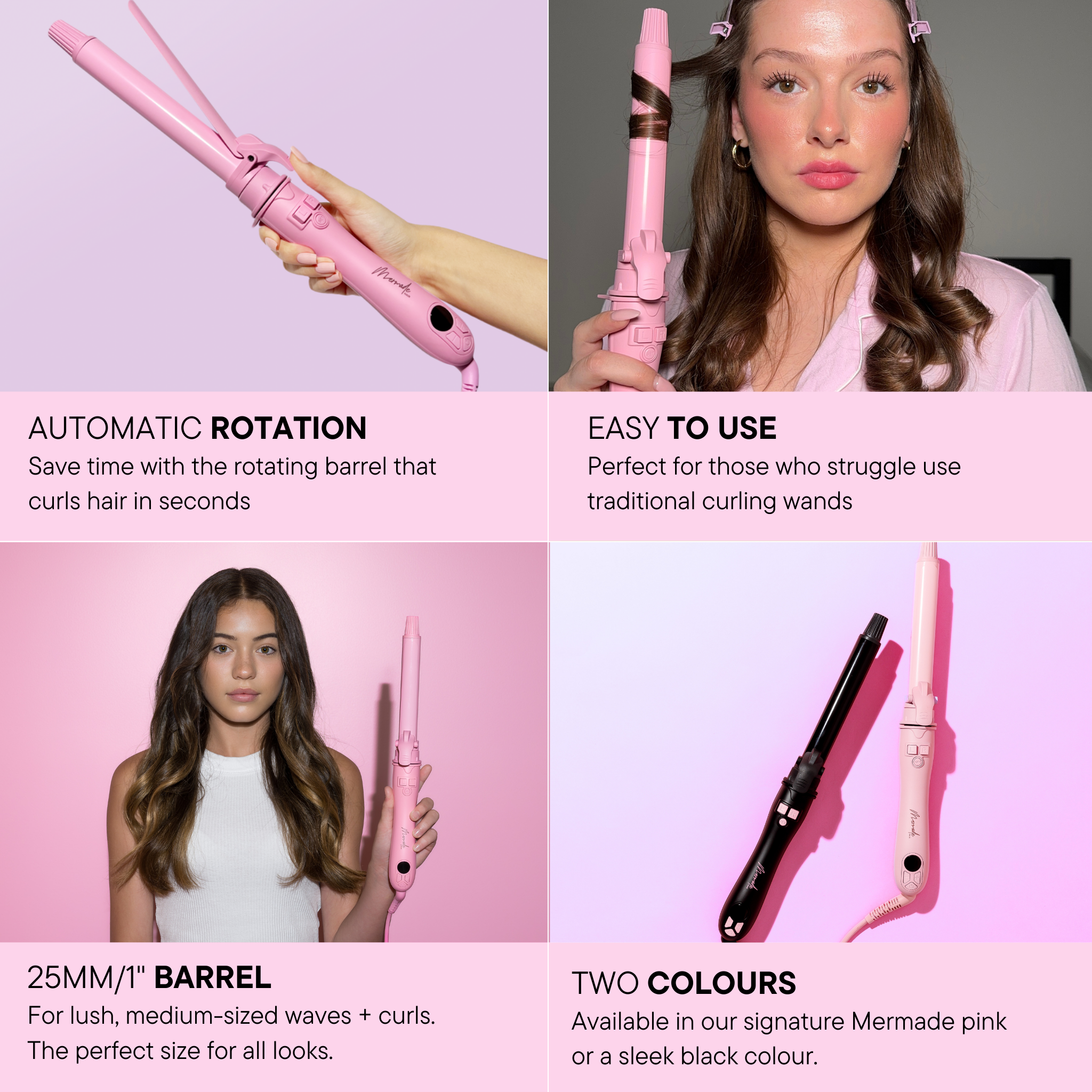 Features and benefits of the Mermade Hair Spin Pink