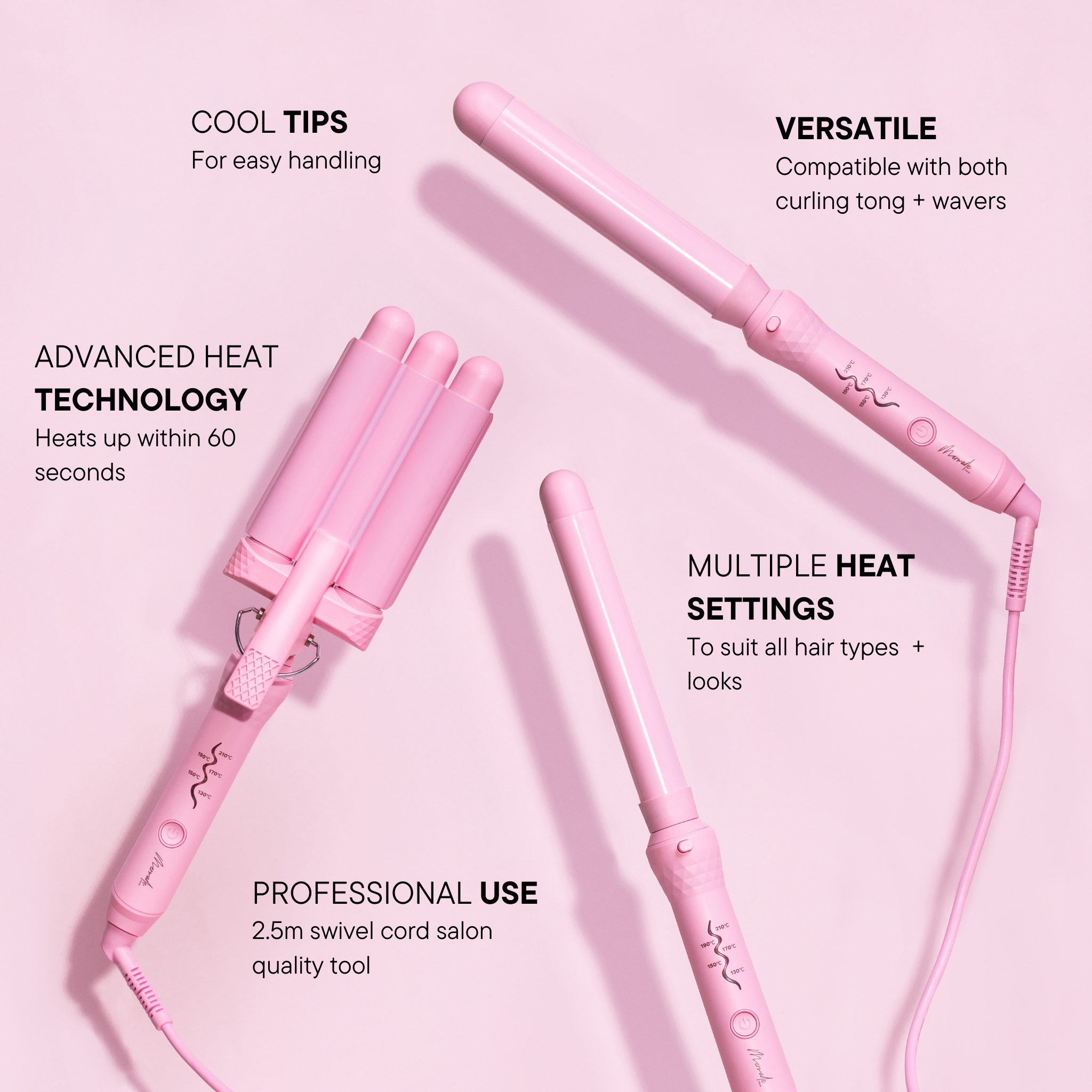 Features and benefits of the Mermade Hair Pink Style Wand