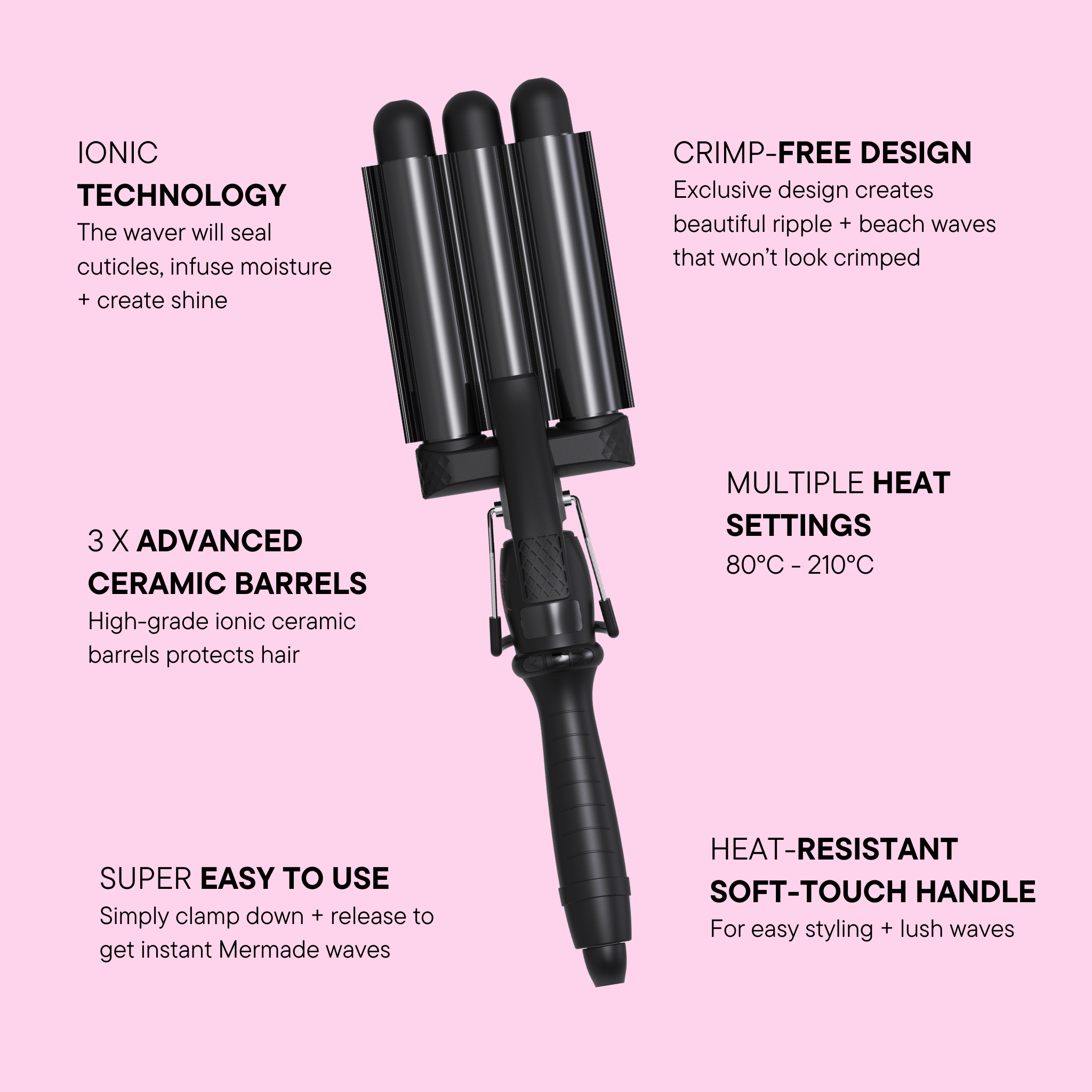 Features and benefits of the PRO Mini Hair Waver - 25mm Black