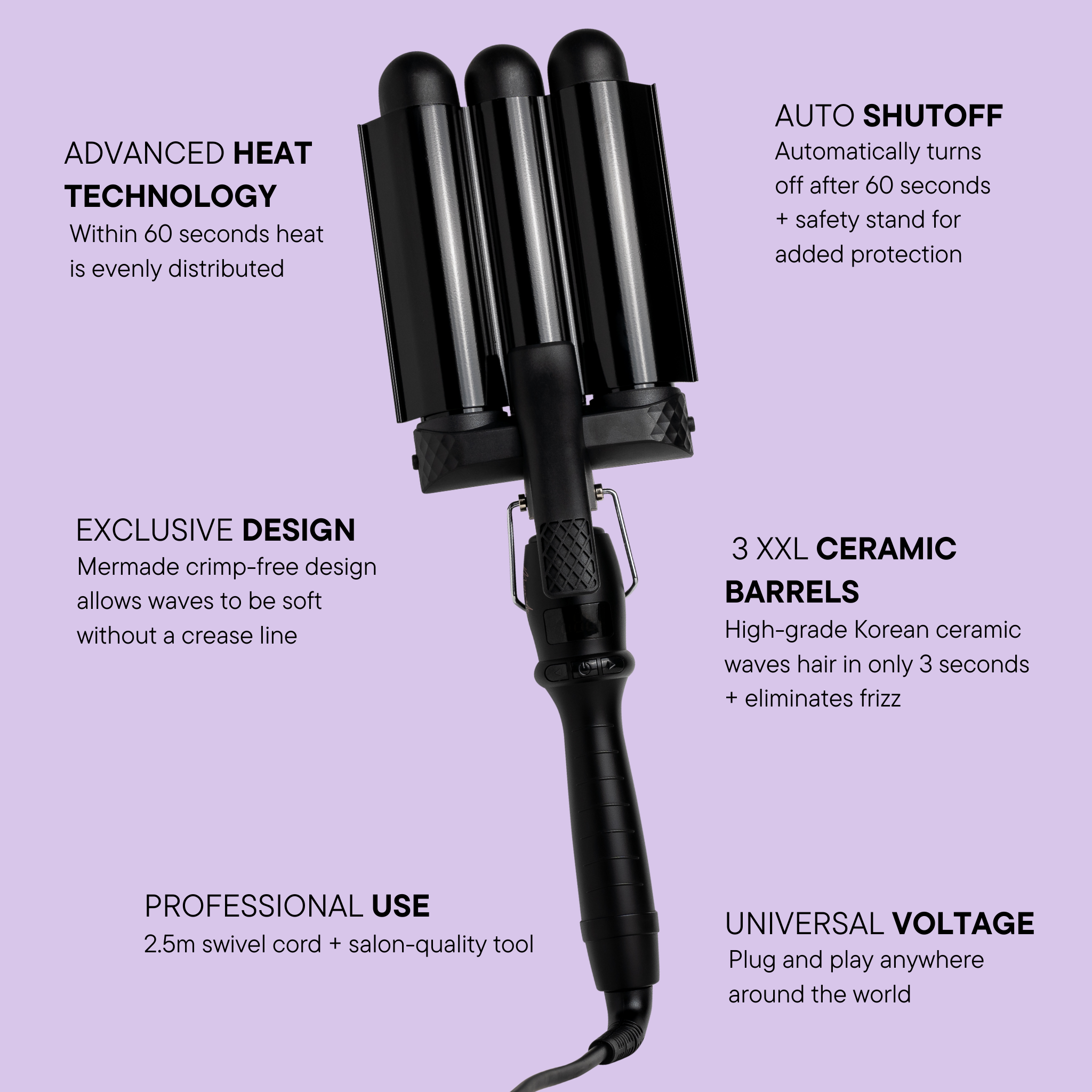 Features and benefits of the PRO Hair Waver - 32mm Black