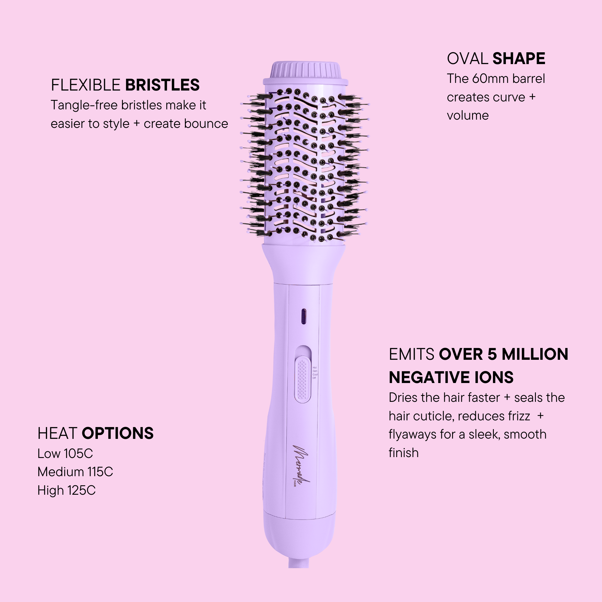 Features and benefits of the Blow Dry Brush - Baby Lilac