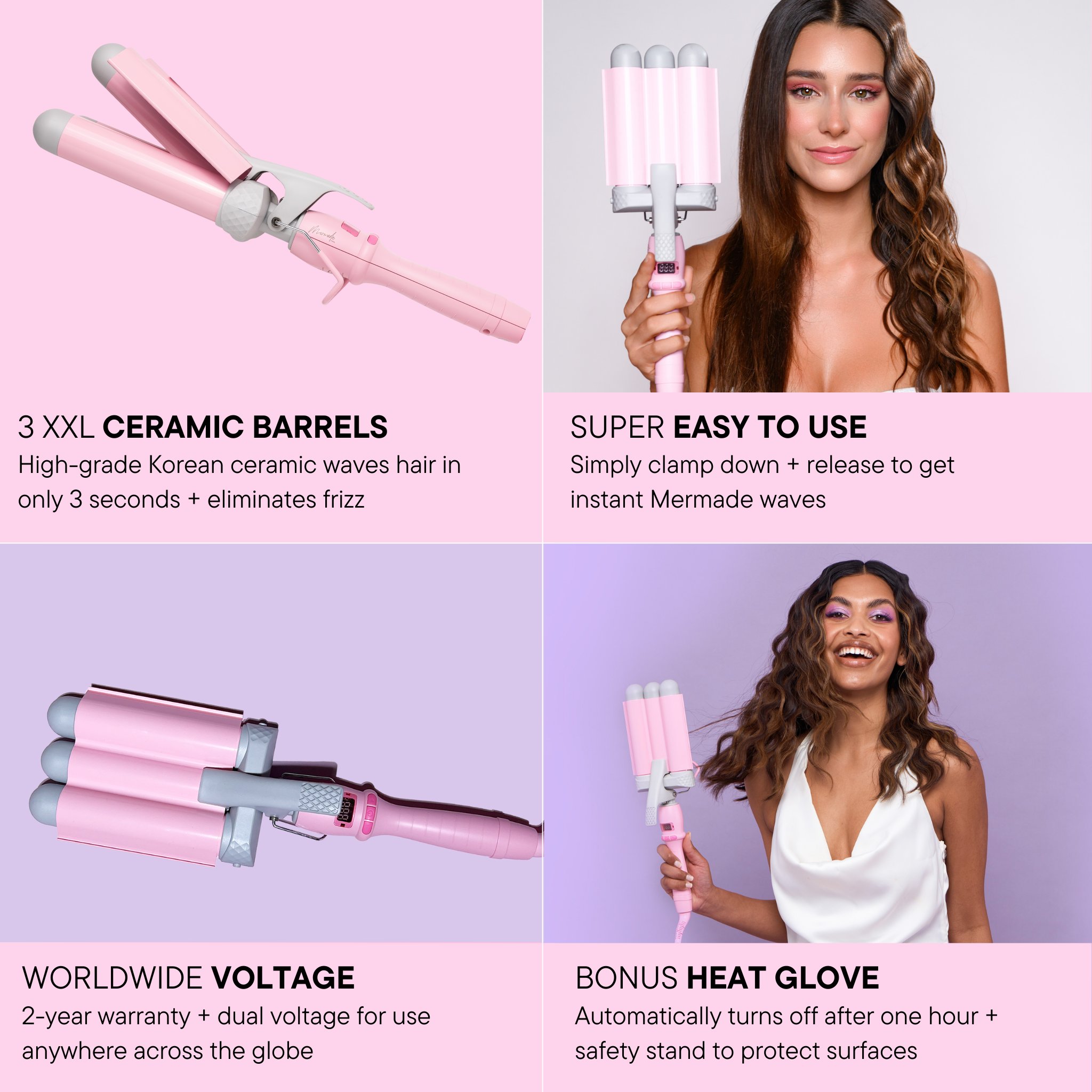 Features and benefits of the PRO Hair Waver - 32mm Pink