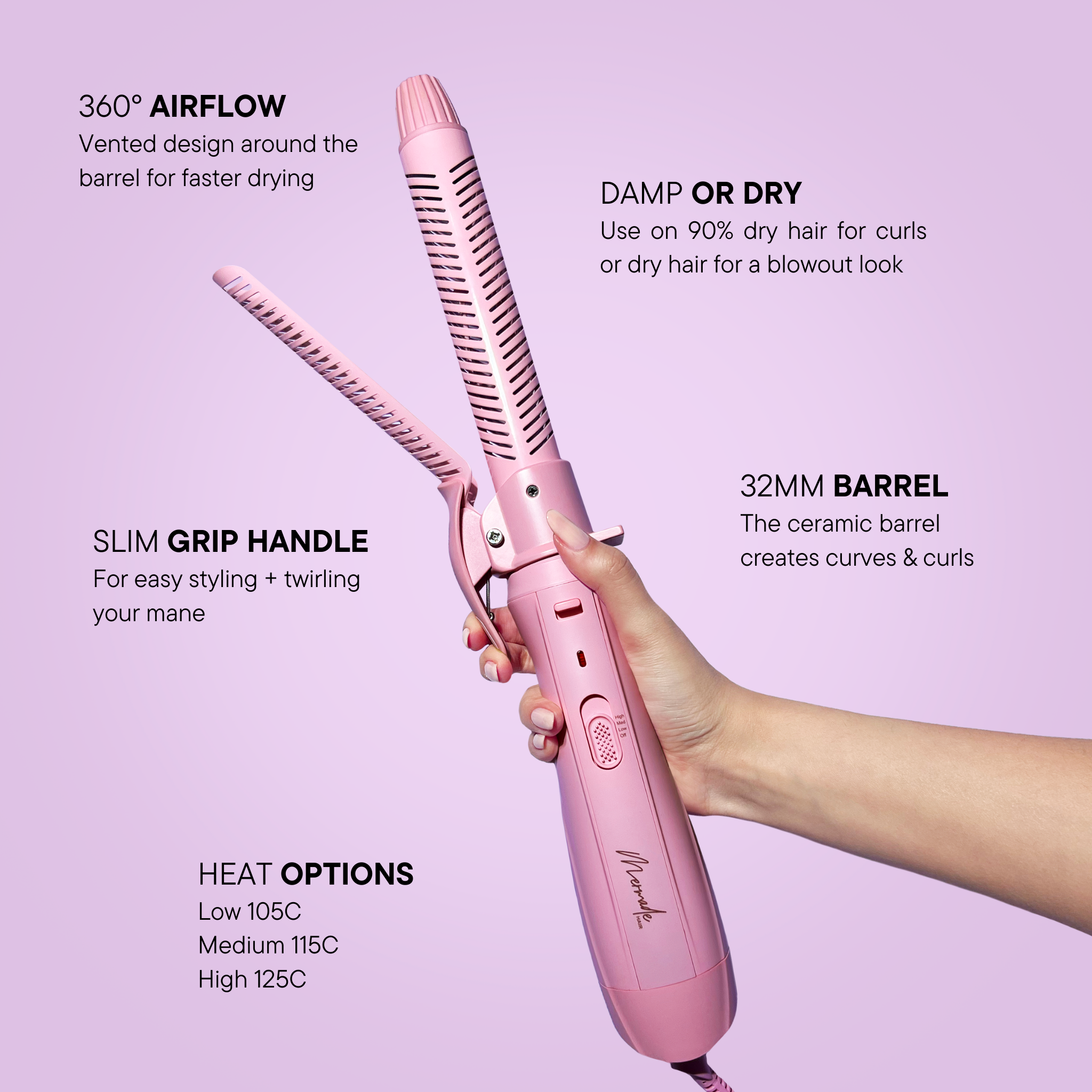 features and benefits of the Aircurl by Mermade Hair 