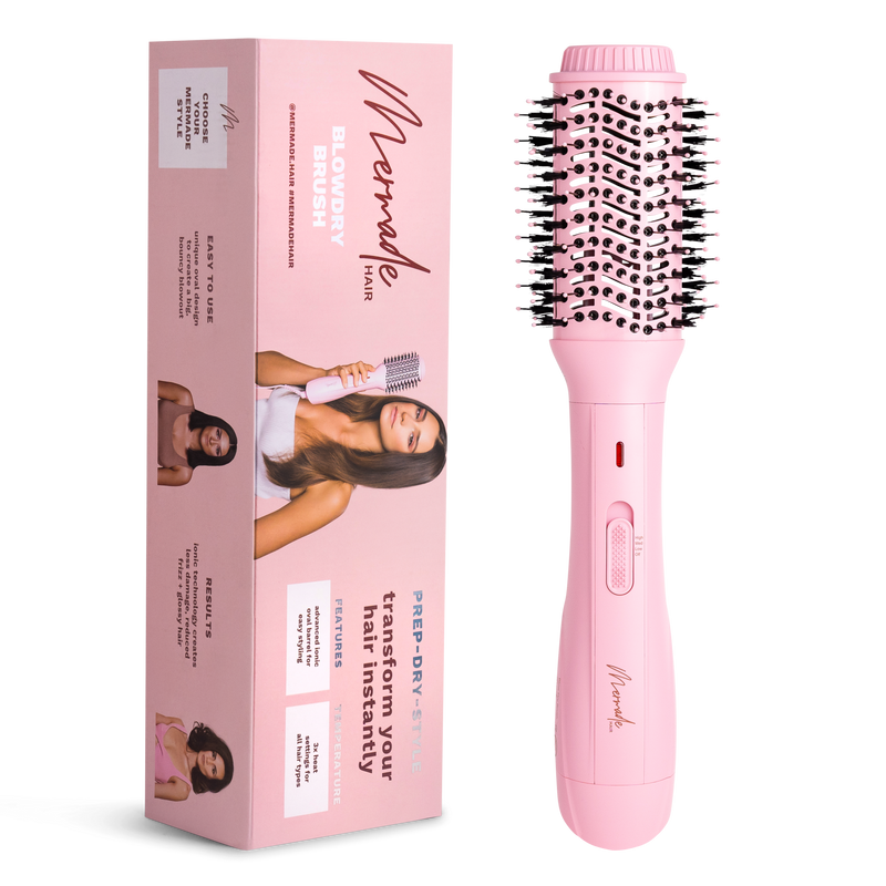 mermade Hair Pink Blow Dry Brush Pink Flatlay with Box