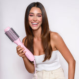 Mermade Hair Blow Dry Brush in Pink with the model